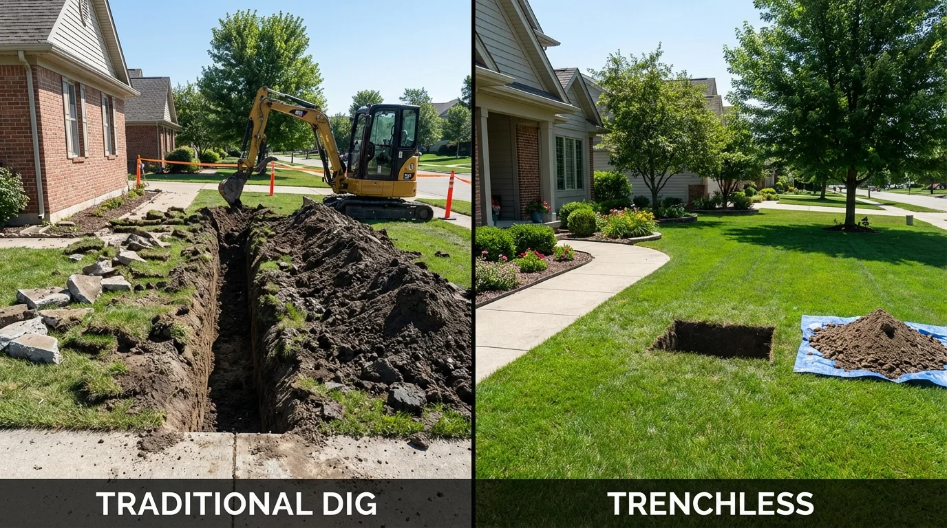 Trenchless sewer repair with minimal yard damage versus traditional excavation in Orland, CA